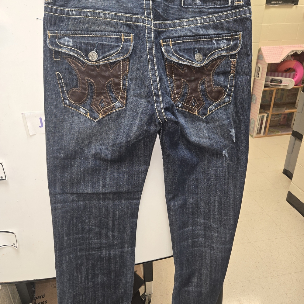 StylishVintage Mek Blue Jeans with Brown Accents MEK Pueblo Jeans Mens Sz:33/34